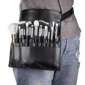 Black Two Arrays Makeup Brush Holder Professional PVC Apron Bag Artist Belt Strap Protable Make Up Bag Cosmetic Brush Bag