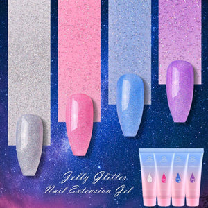 Makartt Jelly Glitter Poly Nail Gel Kit- Translucent Glitter Gel Nail Extension Gel Nail Enhancement Set for Beginner Manicure
