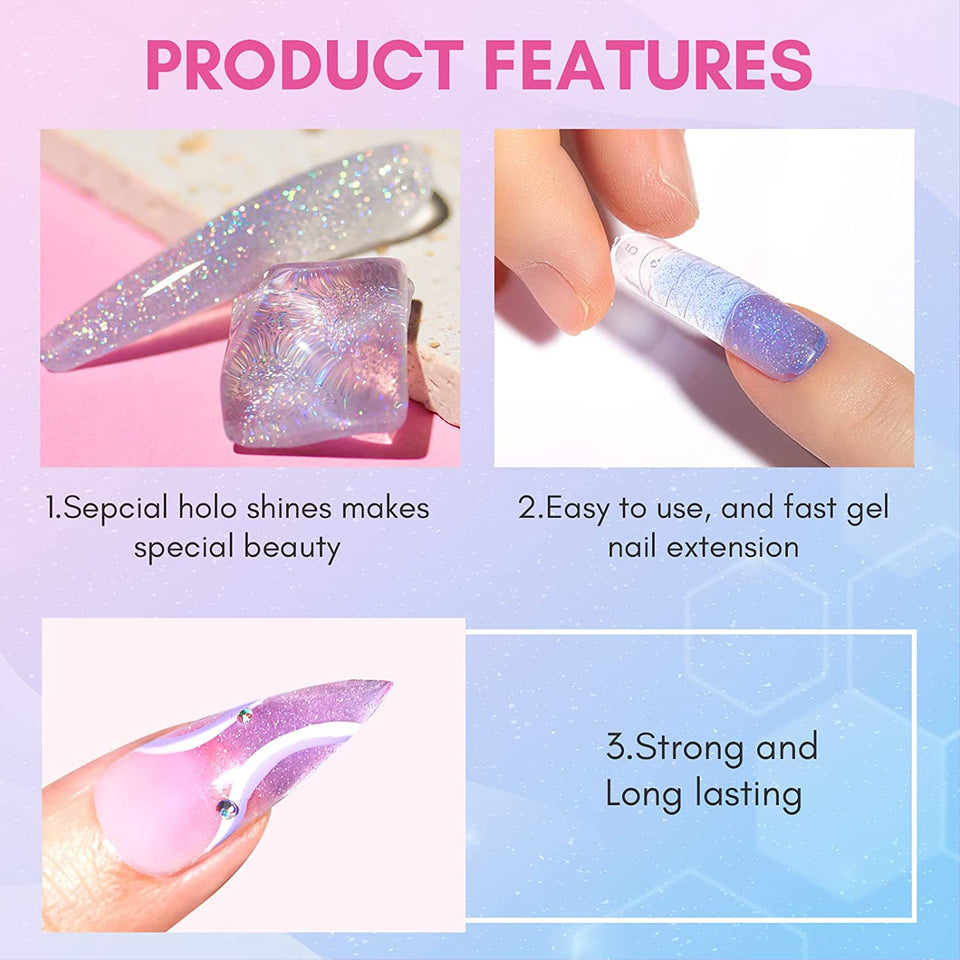 Makartt Jelly Glitter Poly Nail Gel Kit- Translucent Glitter Gel Nail Extension Gel Nail Enhancement Set for Beginner Manicure