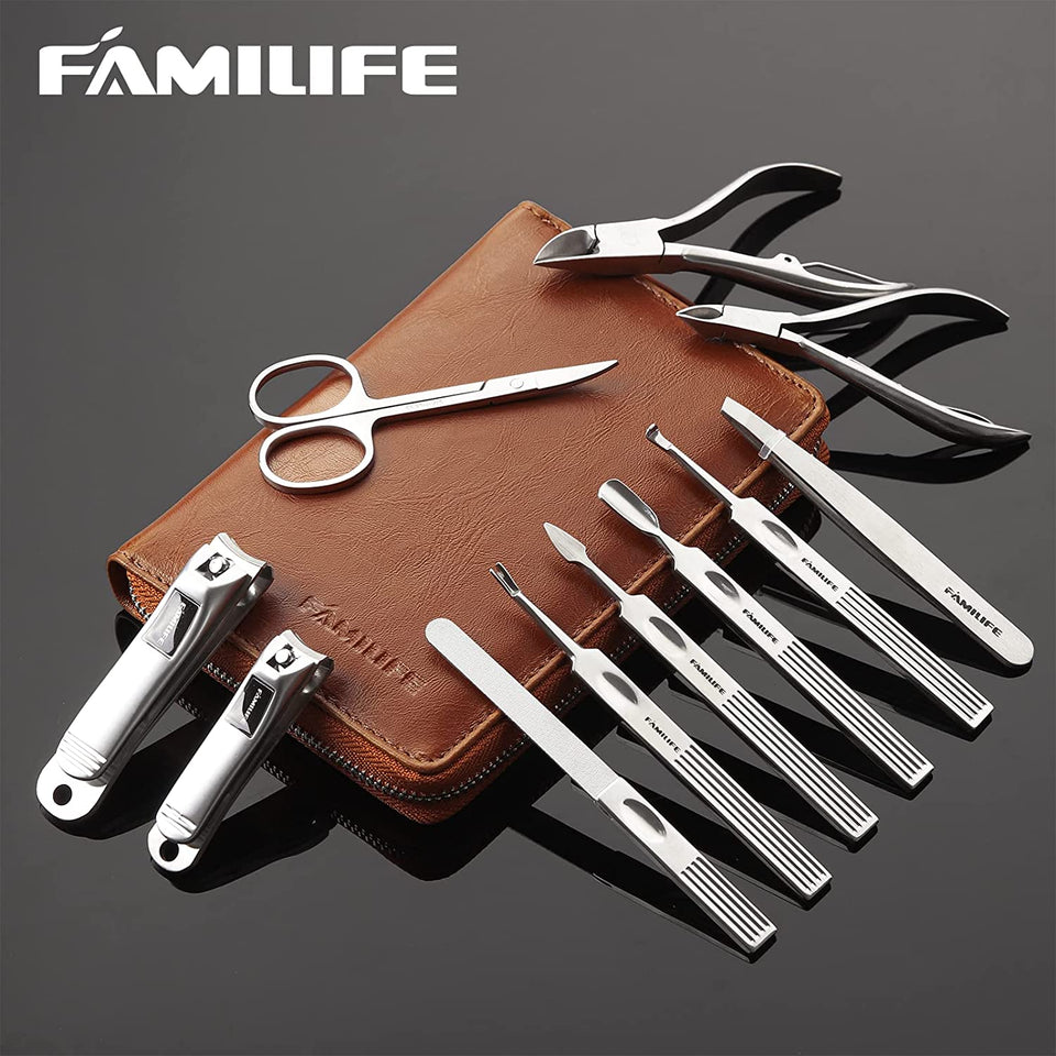 Manicure Set, FAMILIFE Professional Manicure Kit Nail Clippers Set 11 in 1 Stainless Steel Pedicure Tools Kit Grooming Kit