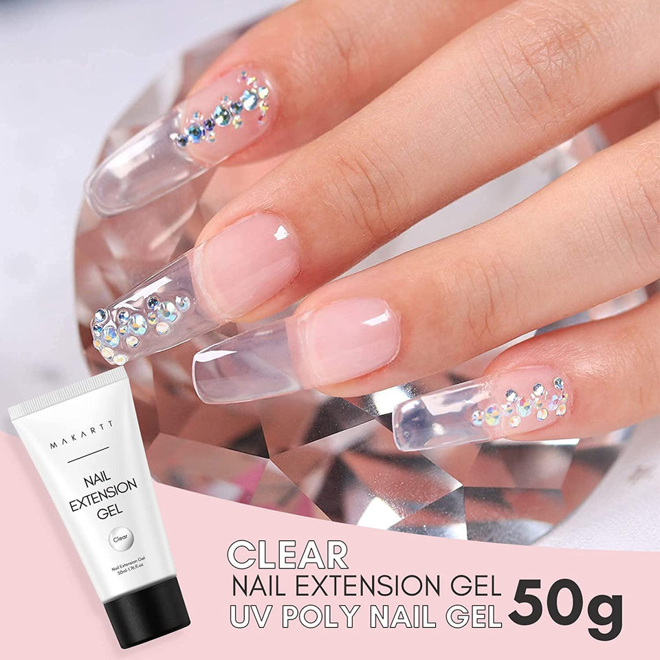 Makartt Poly Nail Gel, 50ML Clear / Pink / Nude Nature Nail Extension Gel Glitter Builder Nail Gel Fall Trendy DIY Nail Art